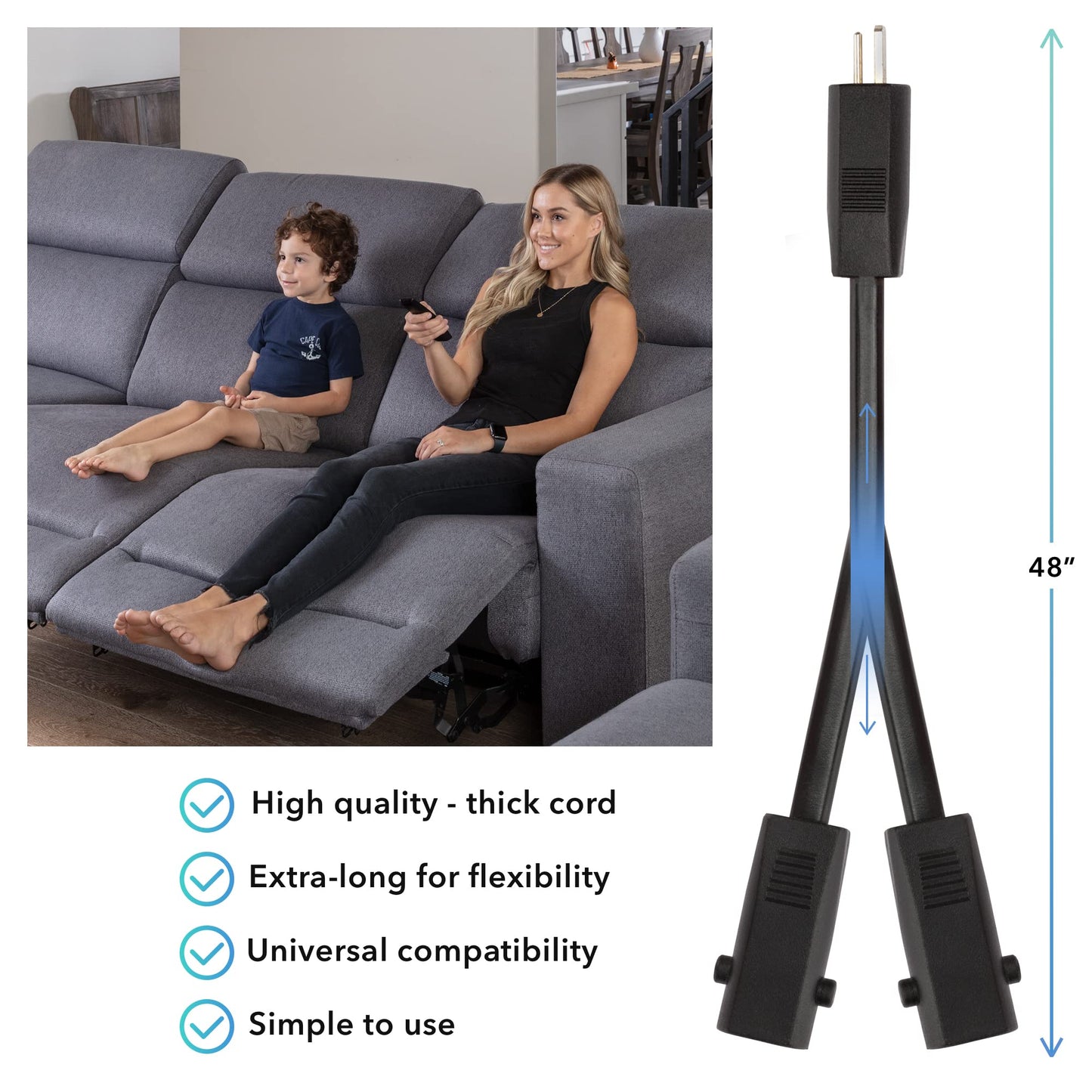 Power Recliner Y Splitter Cable (Universal 2-Pin Cord)