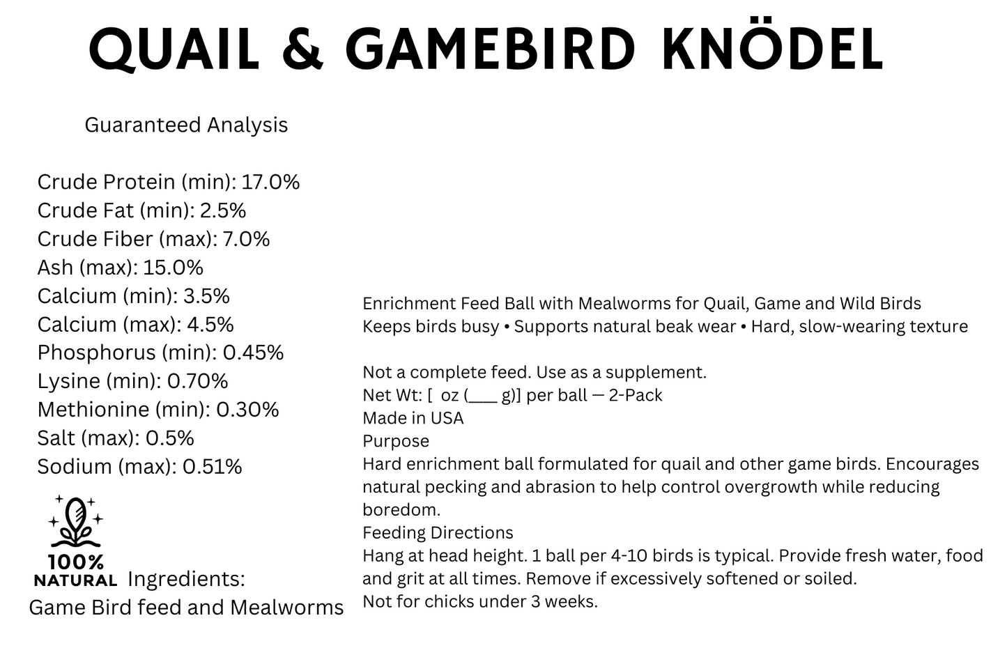 Quail & Gamebird Knödel — Enrichment Feed Ball with Mealworms 2 pack