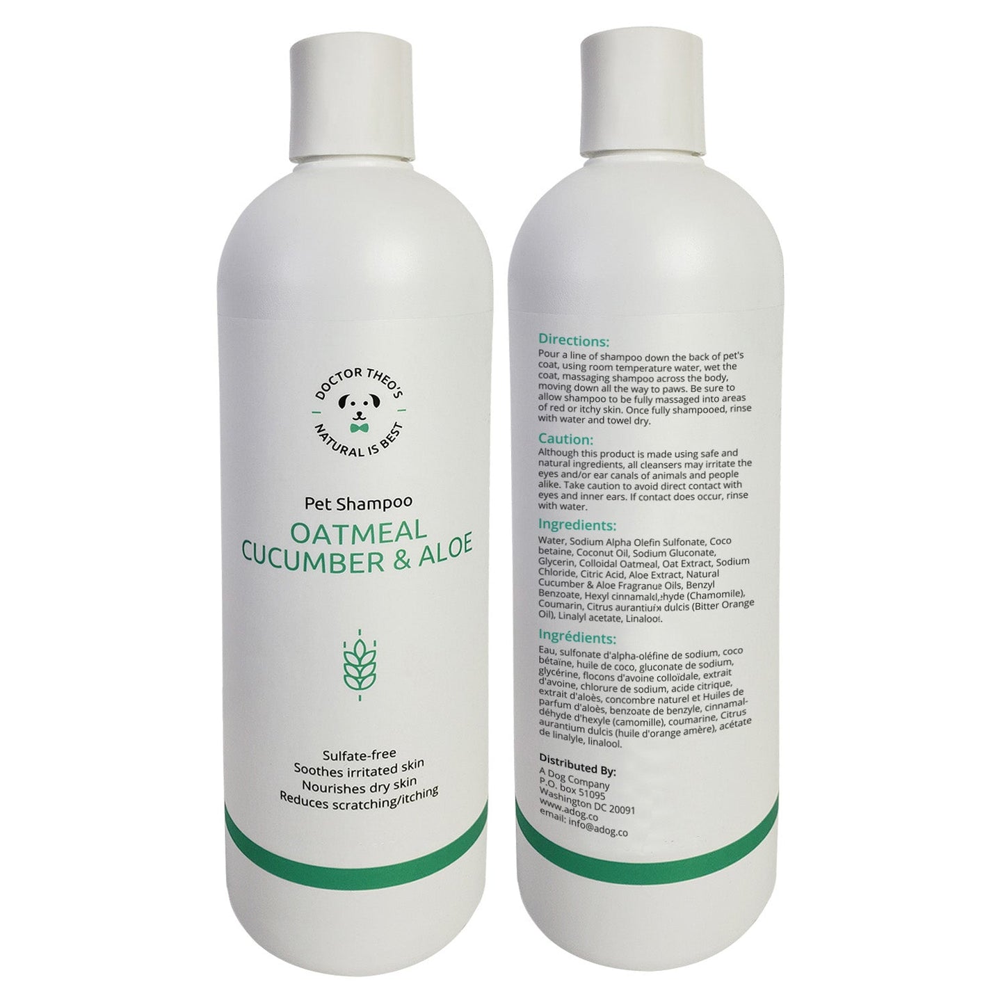 Dr. Theo's Dog Shampoo – Oatmeal, Cucumber & Aloe (16 oz)