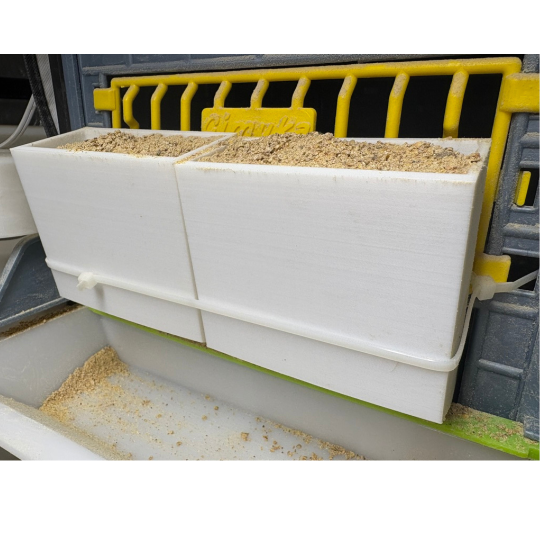 Front-Slot Quail Feeder Pair, Adjustable Spill-Resistant Design, for Hatching Time Chimuka Cage Systems, Made in USA