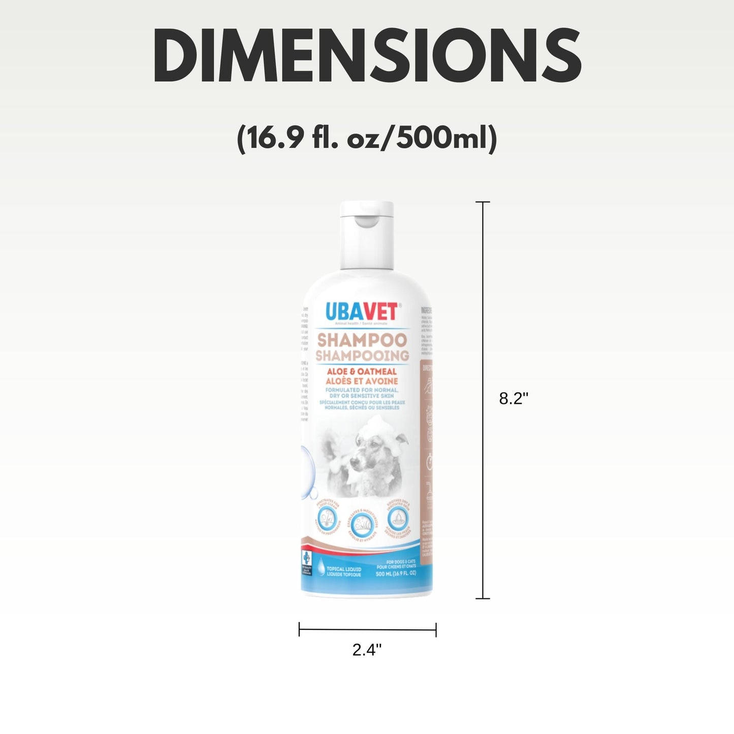 UBAVET Aloe & Oatmeal Shampoo for Dogs & Cats – Gentle Hydrating Formula – (16.9 fl oz / 500ml)