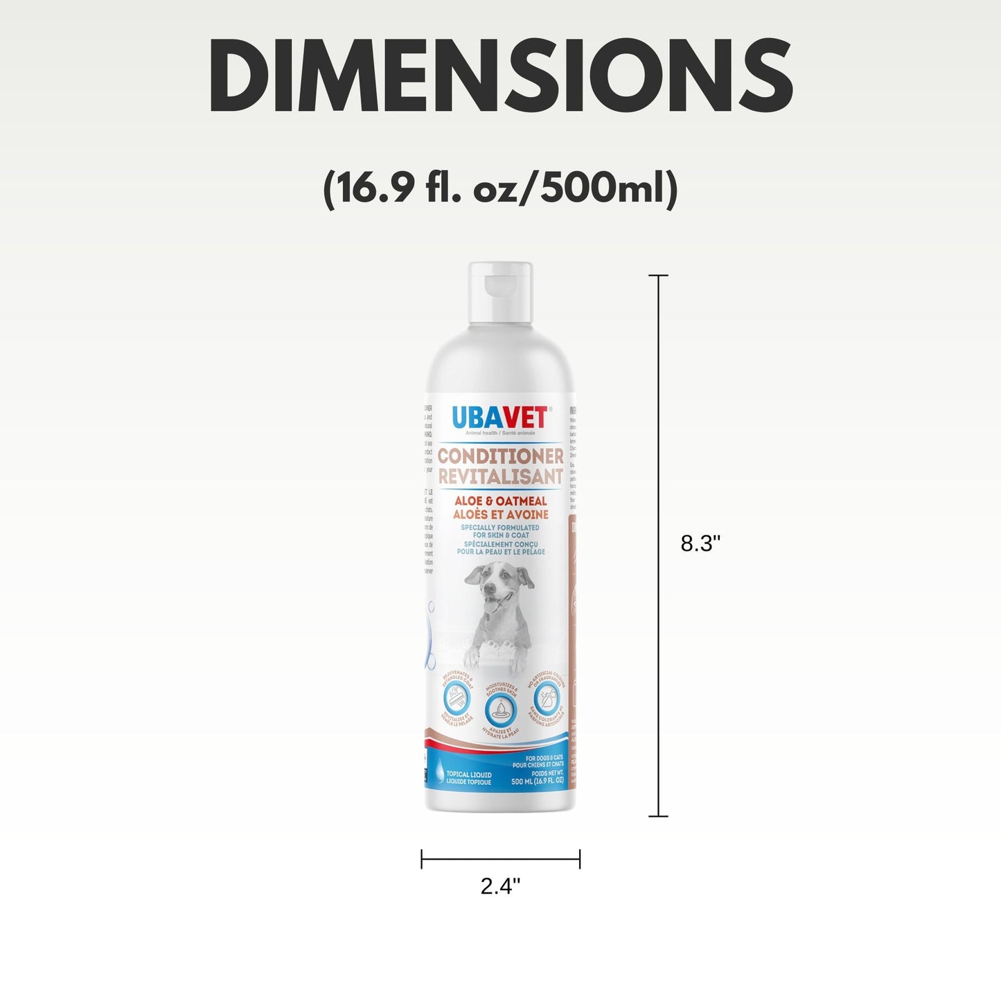 UBAVET Aloe & Oatmeal Conditioner for Dogs & Cats – Nourishing & Soothing Formula for Sensitive Skin – (16.9 fl oz / 500ml)