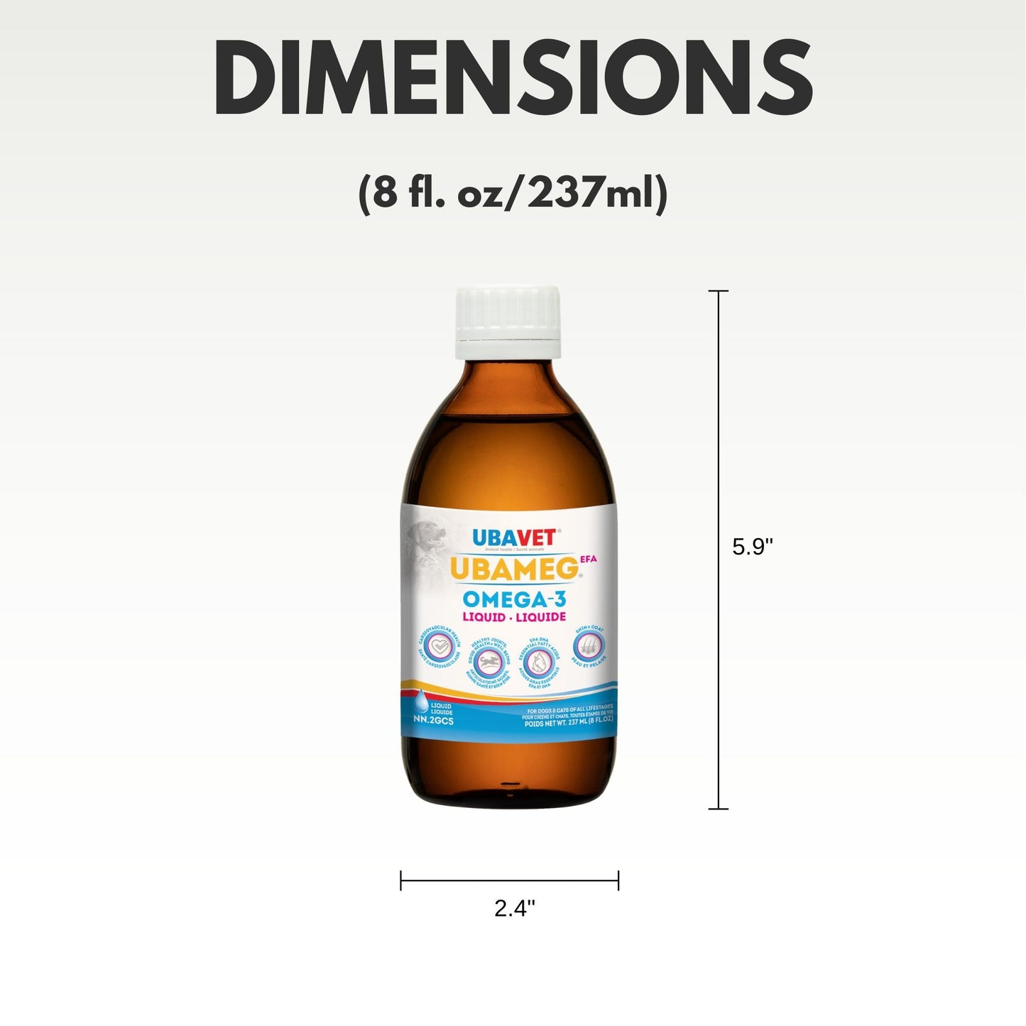 UBAVET Ubameg Omega-3 Fatty Acid Liquid for Dogs & Cats – (8 fl oz / 237ml)