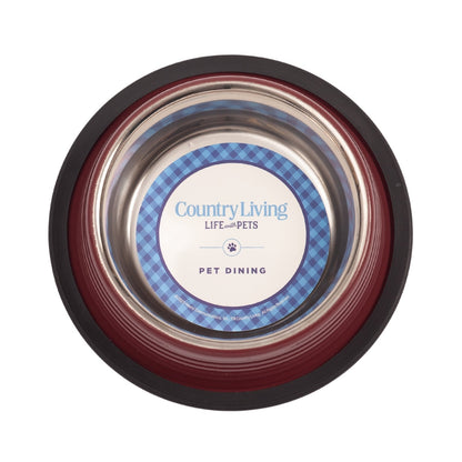 Country Living Set of 2 Ribbed Non-Slip Pet Bowls – Merlot Red