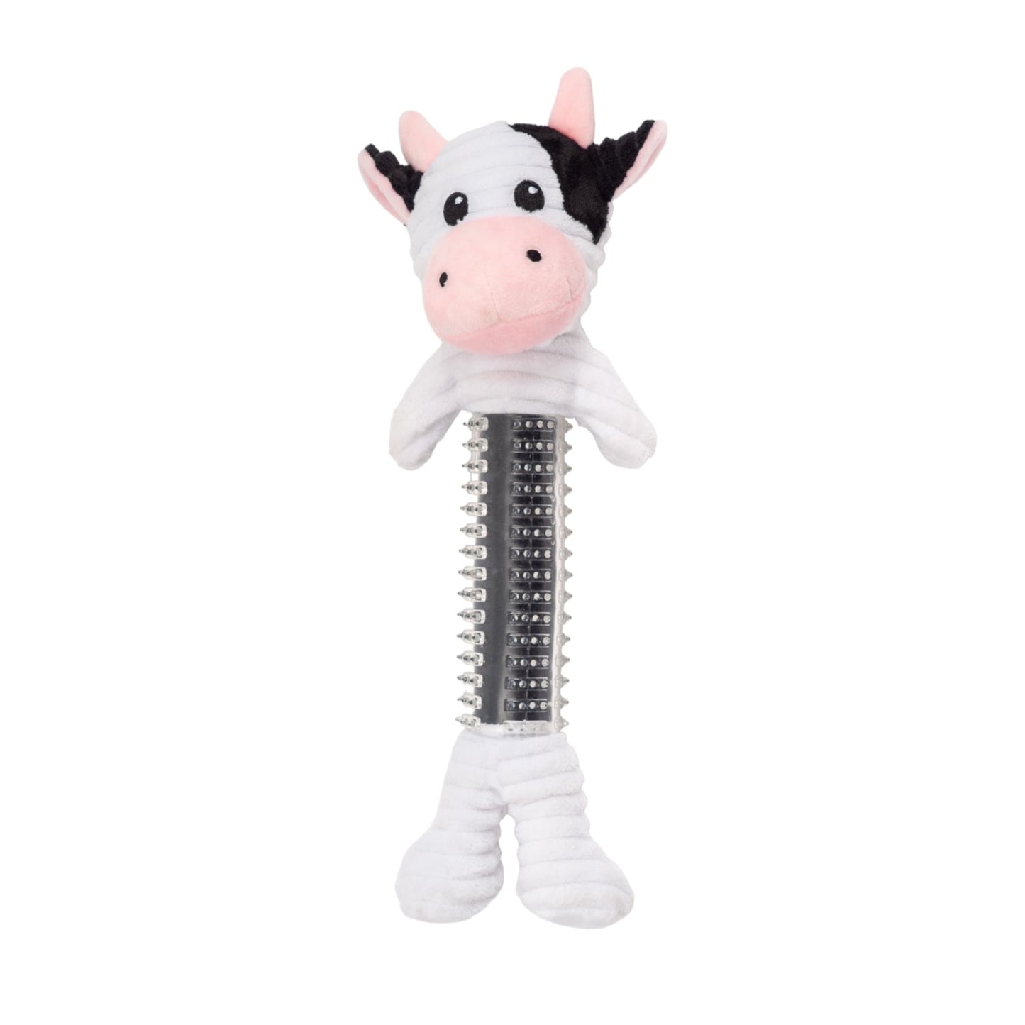 Country Living Thermoplastic Rubber Black & White Cow Plush Dog Toy – with Squeaker & Crinkle Paper