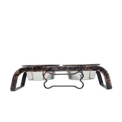 Country Living Rustic Dog Bone Elevated Feeder with 2 Stainless Steel Bowls