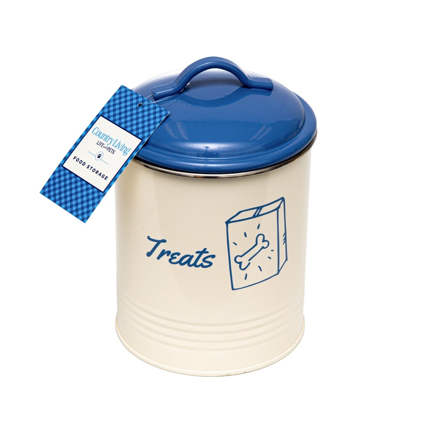 Country Living Set of 3 Pet Treat Canisters, Dog Treat Storage – French Blue Lid