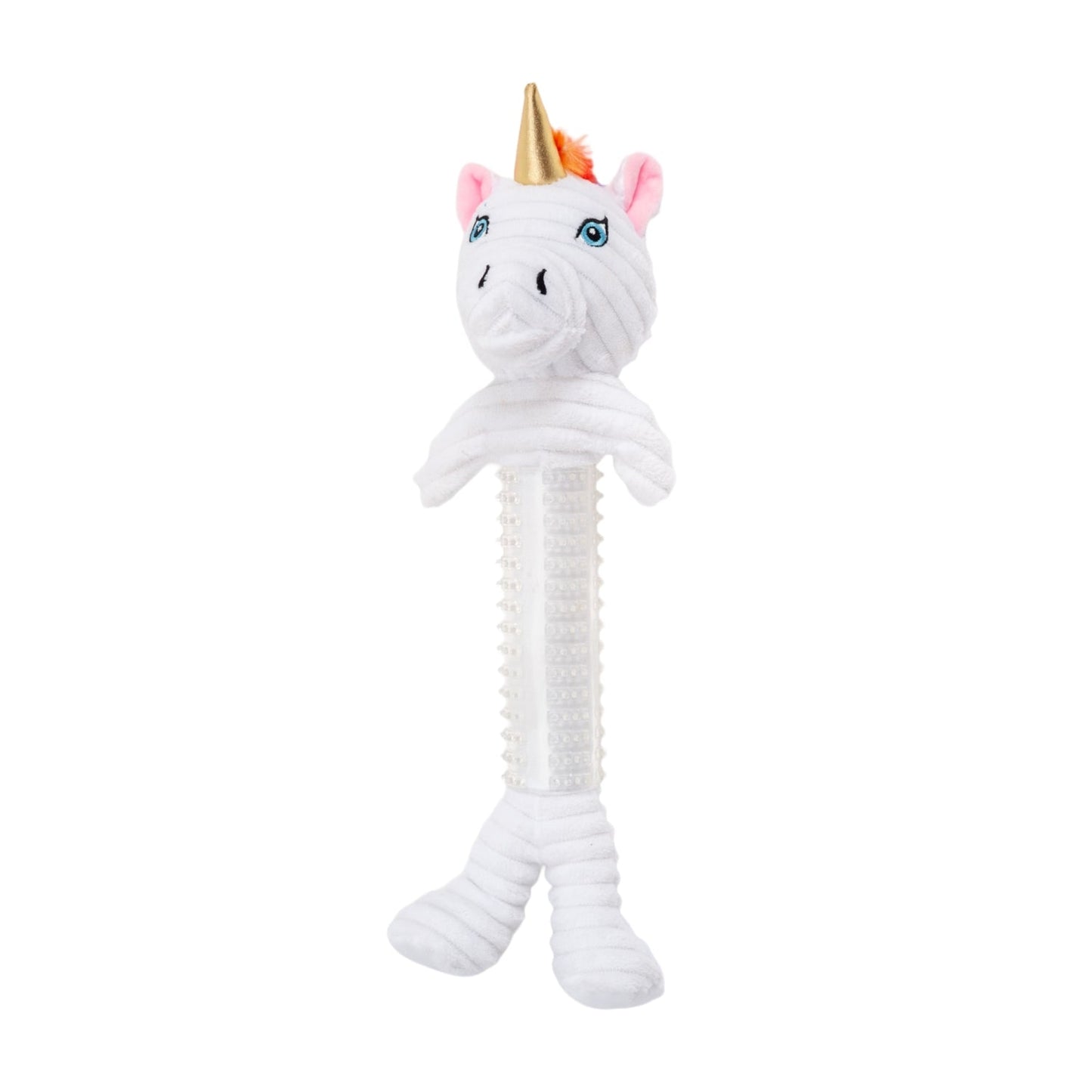 Country Living Thermoplastic Rubber Skinny Unicorn Corduroy Plush Dog Toy – with Squeaker & Crinkle Paper