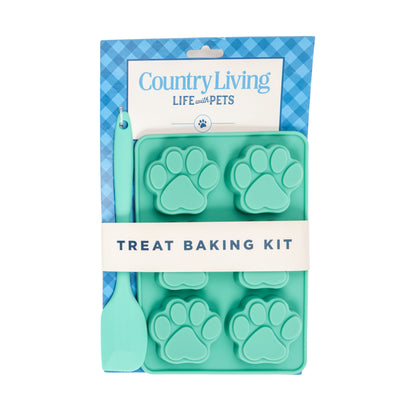 Country Living 3-Piece Silicone Baking Kit – Includes 2 Baking Trays (6-Cavity Paw Print Mold) & Spatula – for Homemade Dog Treats, Candy, Chocolate, and Ice Cubes