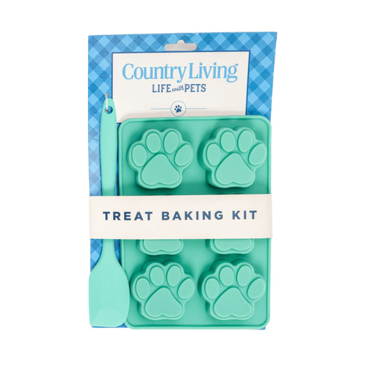 Country Living 3-Piece Silicone Baking Kit – Includes 2 Baking Trays (6-Cavity Paw Print Mold) & Spatula – for Homemade Dog Treats, Candy, Chocolate, and Ice Cubes
