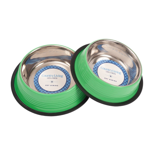 Country Living Set of 2 Ribbed Non-Slip Pet Bowls – Irish Green