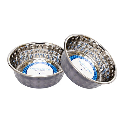 Country Living Set of 2 Hammered Stainless Steel Dog Bowls – Black Pearl