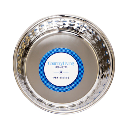 Country Living Set of 2 Hammered Stainless Steel Dog Bowls – Ideal for Extra Large Breeds – Rose Quartz/64oz