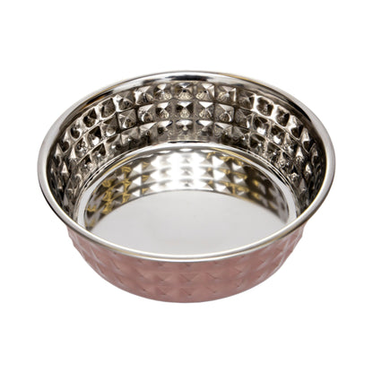 Country Living Set of 2 Hammered Stainless Steel Dog Bowls – Ideal for Extra Large Breeds – Rose Quartz/64oz