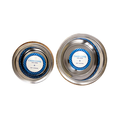 Country Living Stainless Steel Dog Bowl with Cylindrical Mango Wood Holder