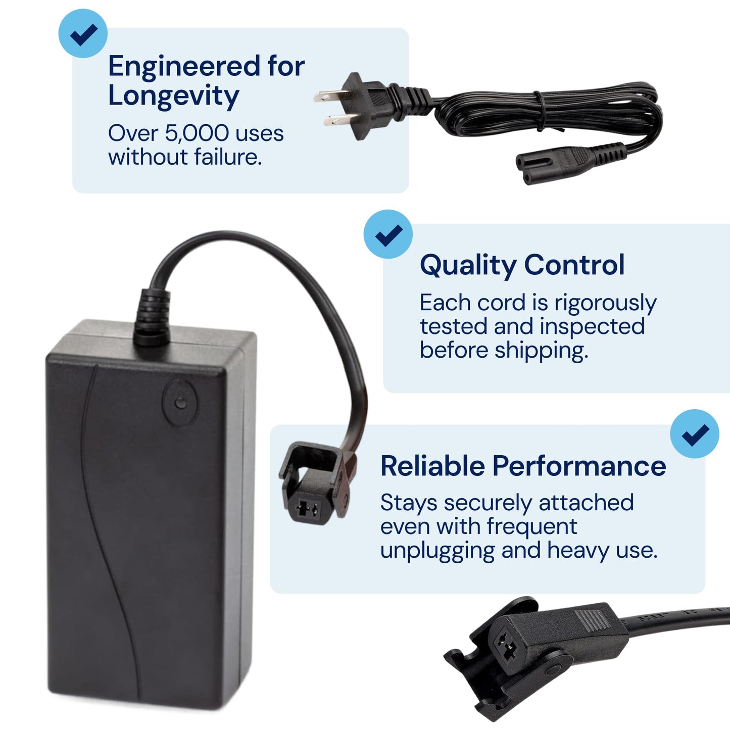 Universal Recliner Power Cord Replacement (2-Pin Adapter)