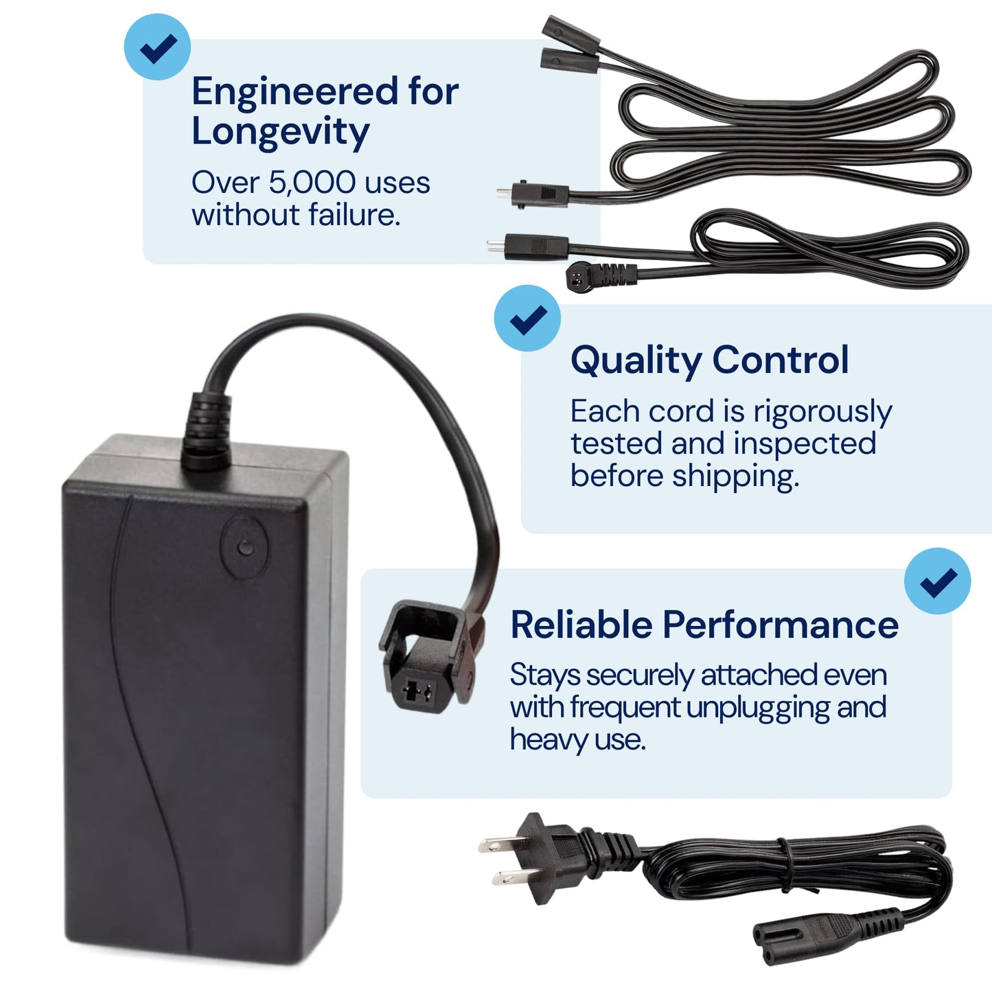 Universal Recliner Power Cord Replacement (2-Pin Adapter)