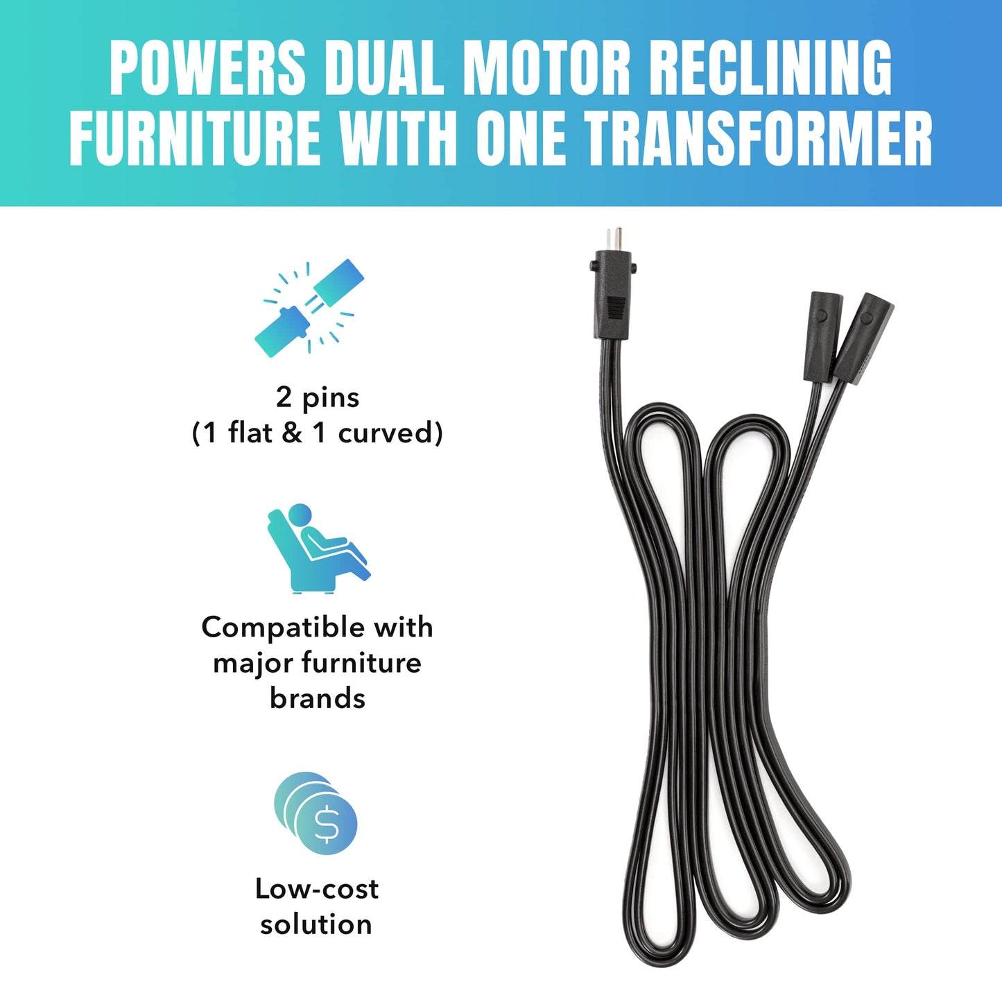 Power Recliner Y Splitter Cable (Universal 2-Pin Cord)