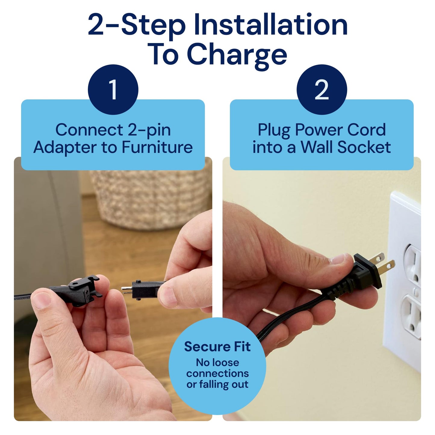 Universal Recliner Power Cord Replacement (2-Pin Adapter)