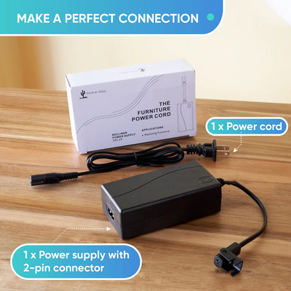 Universal Recliner Power Cord Replacement (2-Pin Adapter)