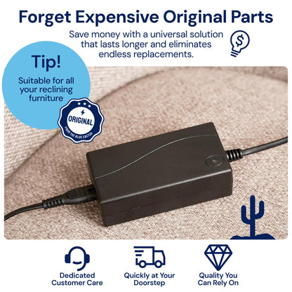 Universal Recliner Power Cord Replacement (2-Pin Adapter)