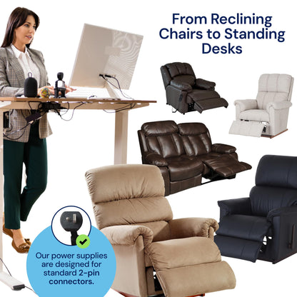 Universal Recliner Power Cord Replacement (2-Pin Adapter)