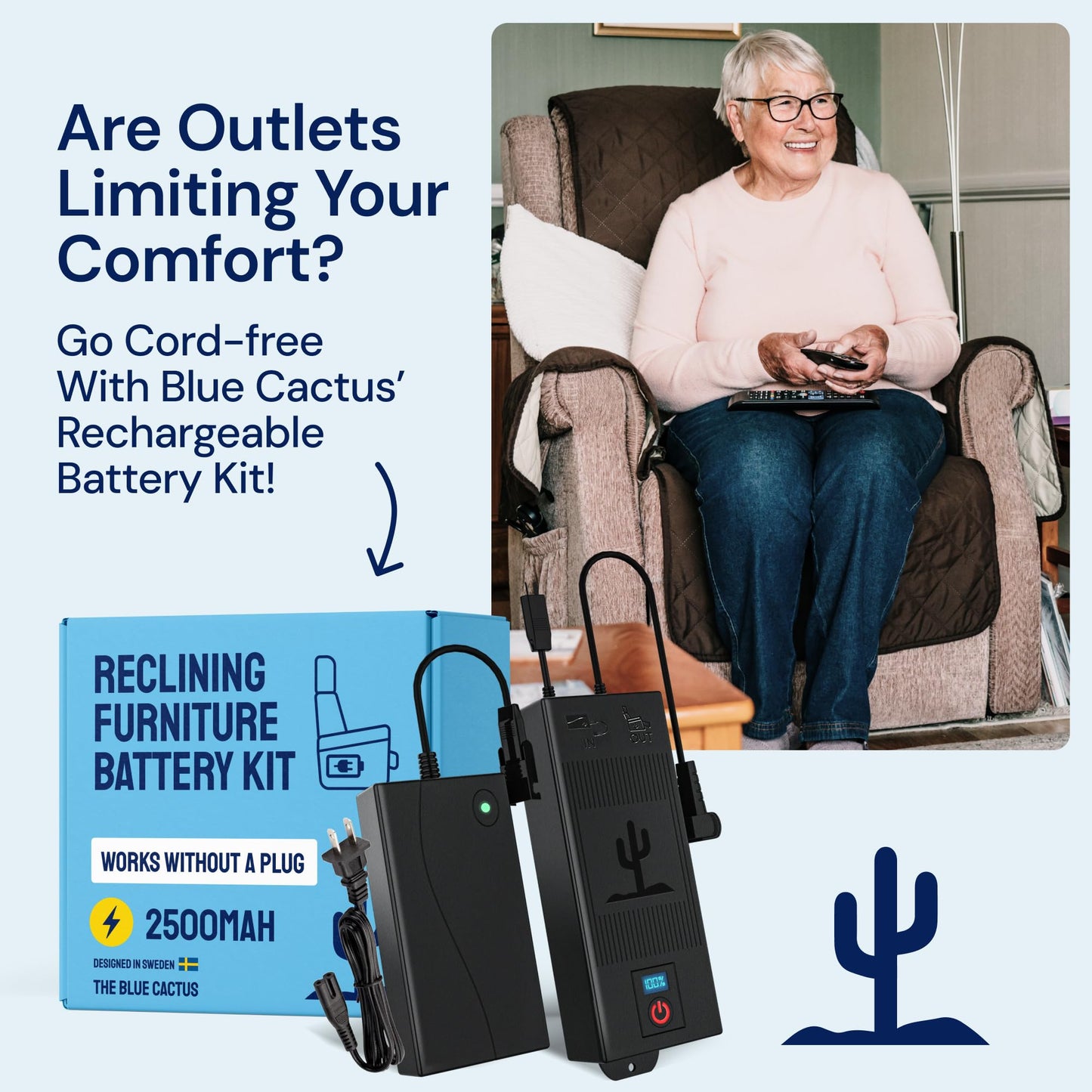 Universal Recliner Power Cord Replacement (2-Pin Adapter)