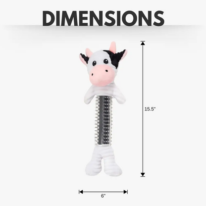 Country Living Thermoplastic Rubber Black & White Cow Plush Dog Toy – with Squeaker & Crinkle Paper