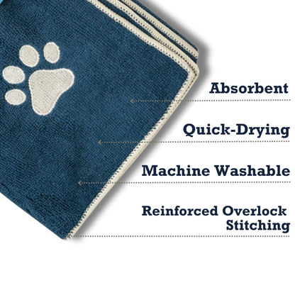 Country Living Large Marine Blue Microfiber Dog Bath Towel with Embroidered Paw Print