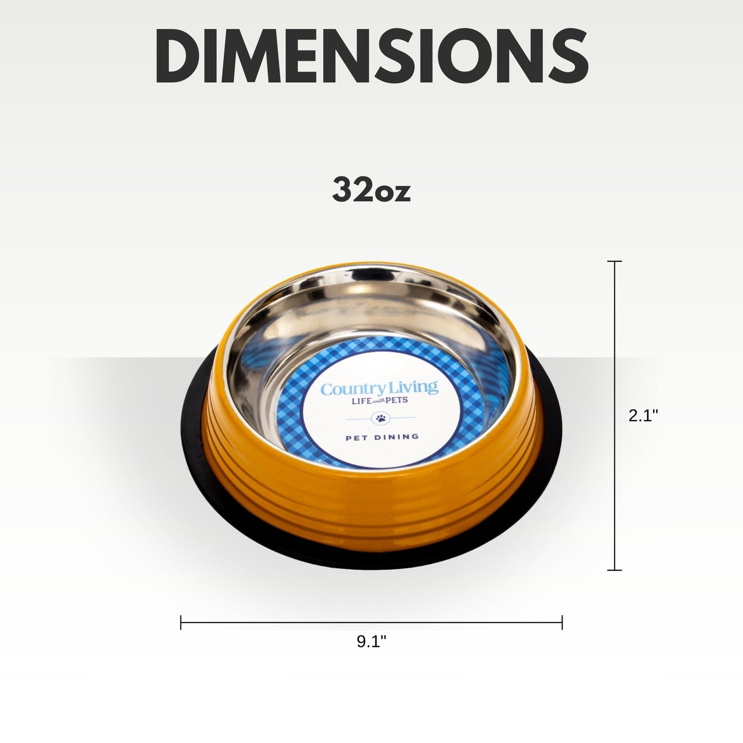 Country Living Set of 2 Ribbed Non-Slip Pet Bowls – Golden Yellow