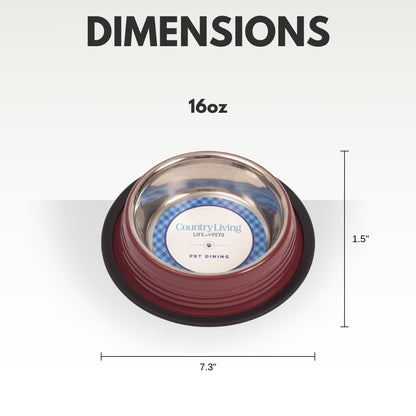 Country Living Set of 2 Ribbed Non-Slip Pet Bowls – Merlot Red