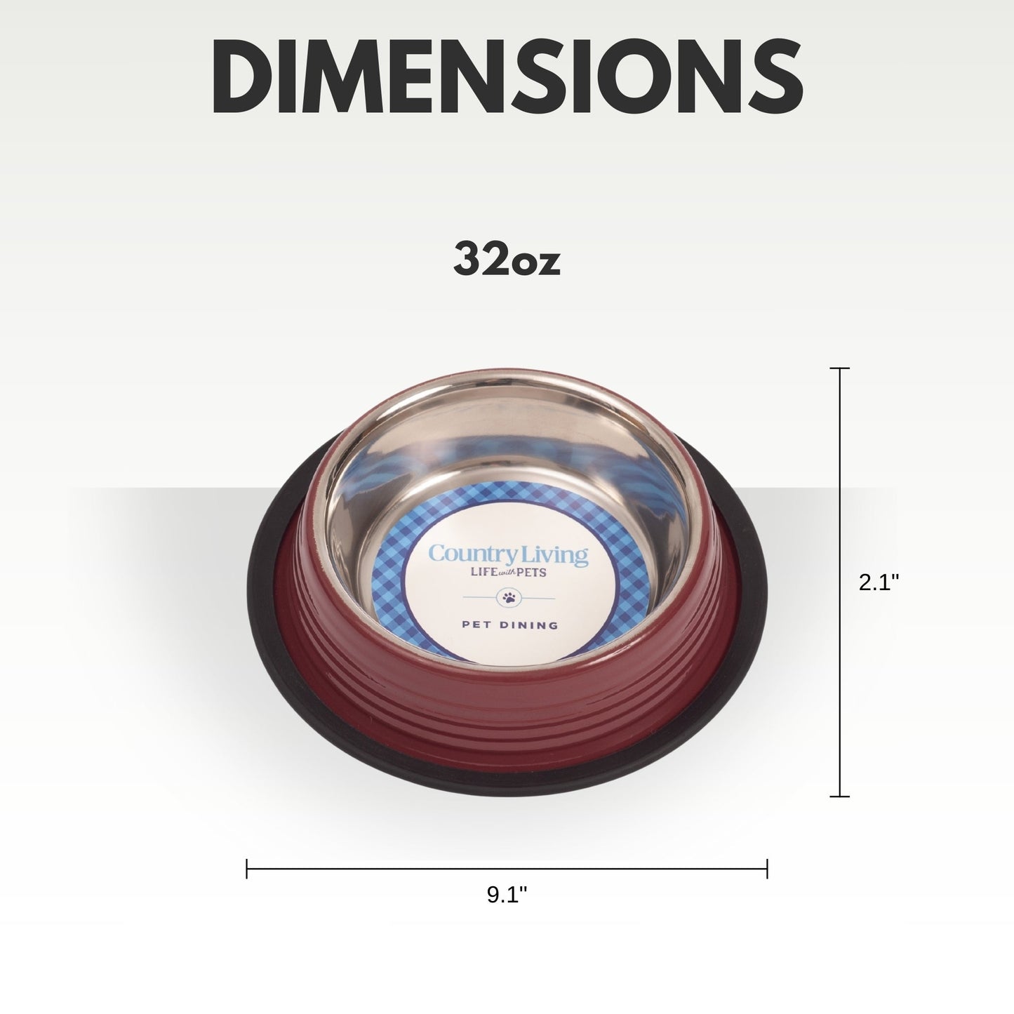 Country Living Set of 2 Ribbed Non-Slip Pet Bowls – Merlot Red