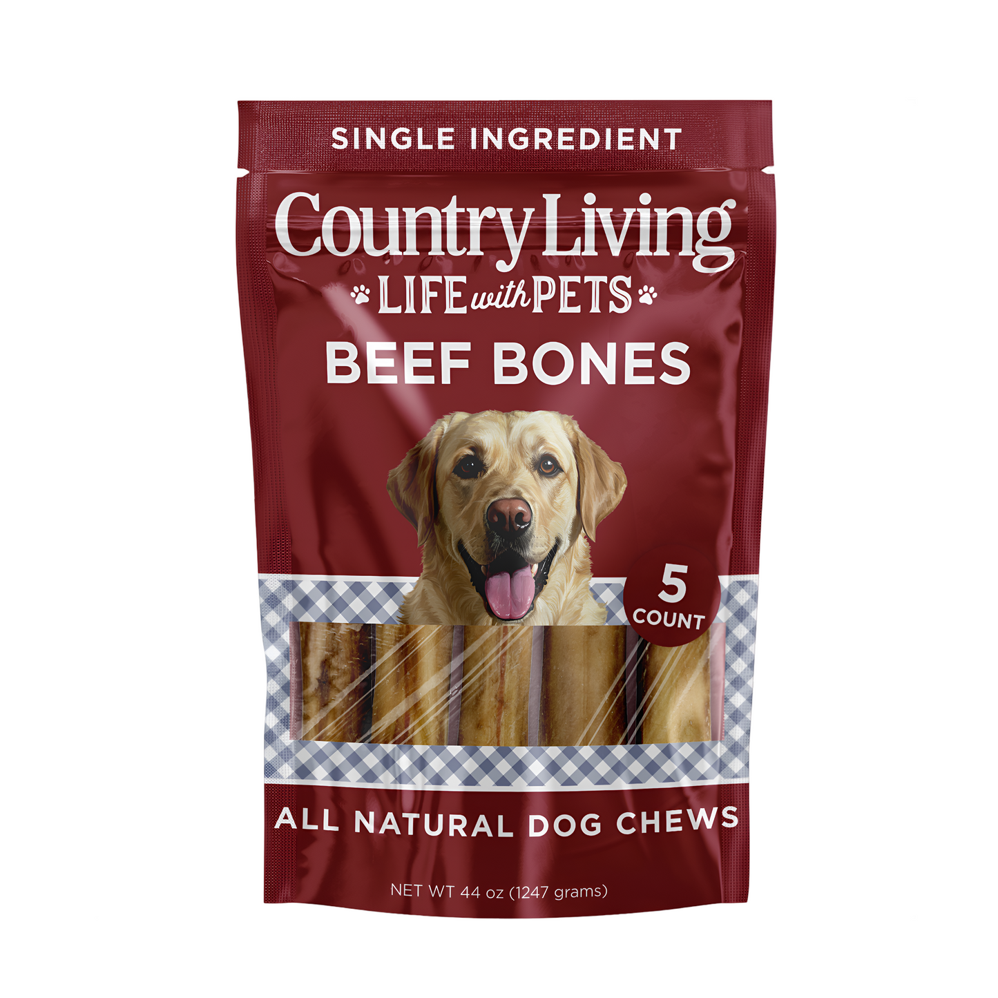 Country Living 5”-6” Beef Center Cut Bones for Dogs – 5 Count Bag – All-Natural, Long-Lasting Dog Chews – Single-Ingredient, High-Protein, Rawhide-Free – Supports Dental Health