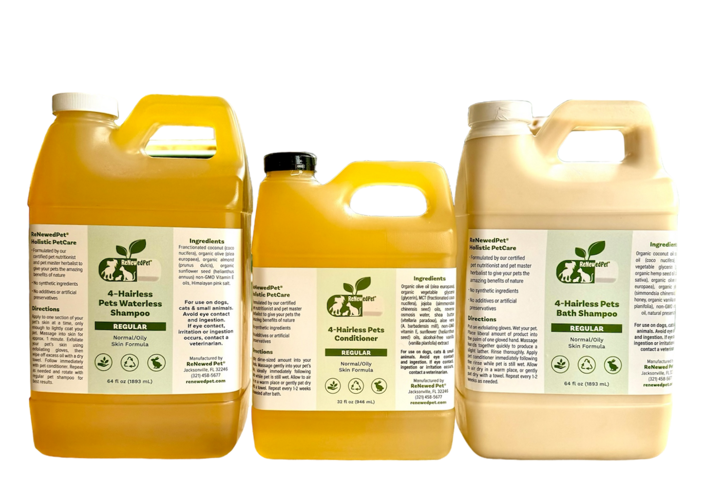 4-HAIRLESS PETS REGULAR SHAMPOO, WATERLESS SHAMPOO & CONDITIONER KIT