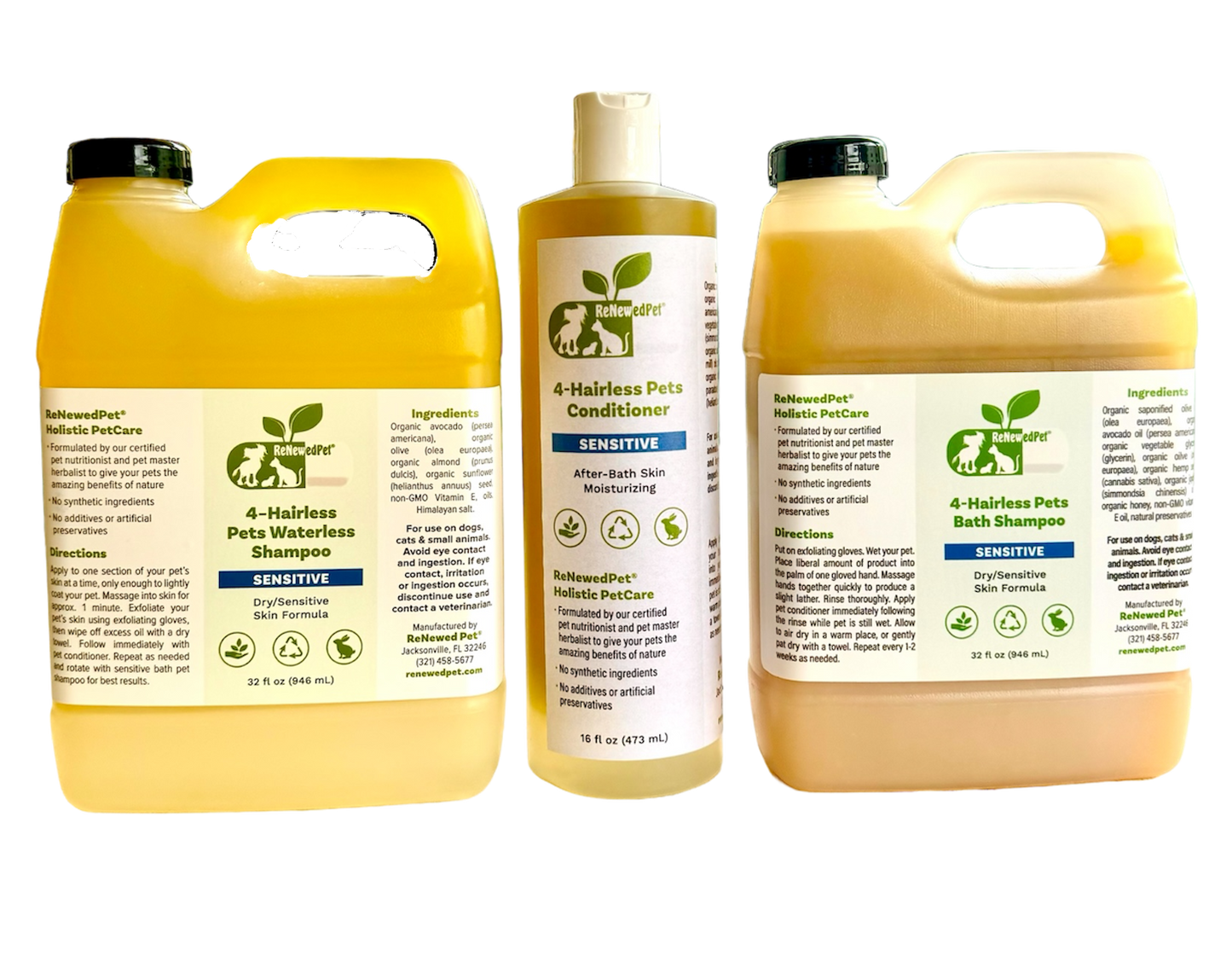 4-HAIRLESS PETS SENSITIVE SHAMPOO, WATERLESS & CONDITIONER KIT