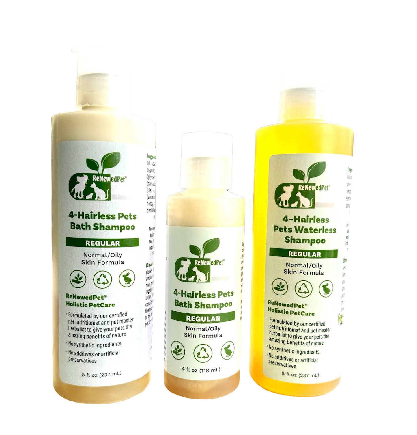 4-HAIRLESS PETS REGULAR SHAMPOO, WATERLESS SHAMPOO & CONDITIONER KIT