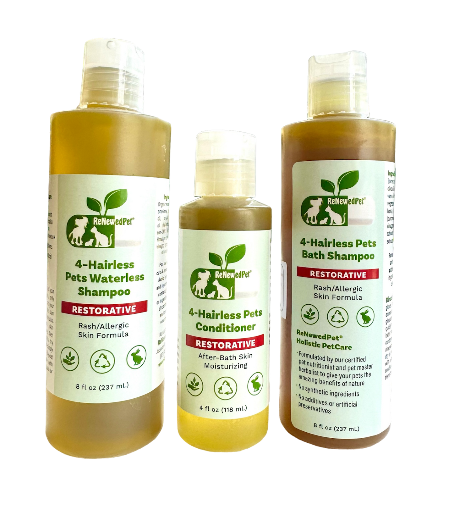 4-HAIRLESS PETS RESTORATIVE SHAMPOO, WATERLESS & CONDITIONER