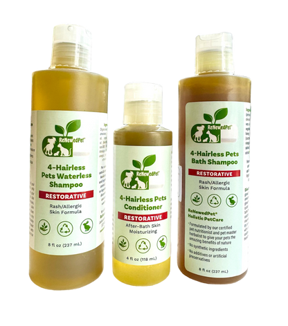 4-HAIRLESS PETS RESTORATIVE SHAMPOO, WATERLESS & CONDITIONER