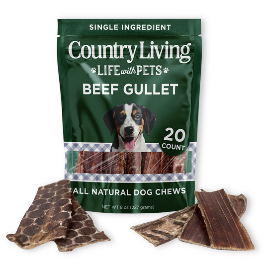 Country Living 6” Gullet Flats Dog Treats – 20 Count Bag – All-Natural Beef Esophagus Chews – High-Protein, Easily Digestible, Single-Ingredient Dog Treats – Grain-Free & Long-Lasting
