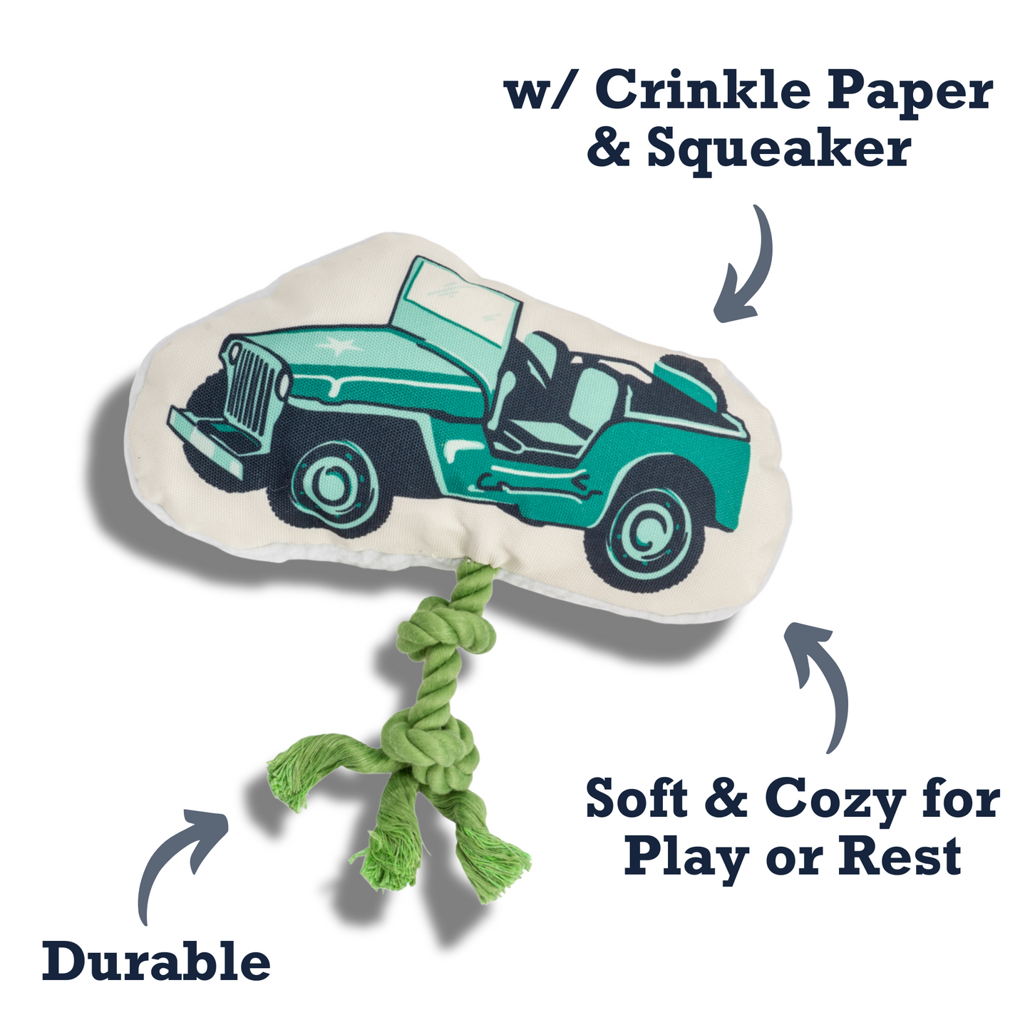 Country Living Retro Army Jeep with Squeaker & Crinkle Paper Plush Dog Toy