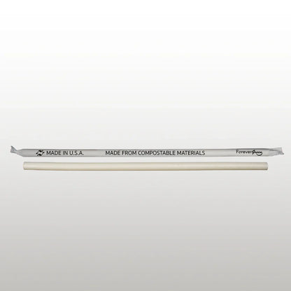 Wrapped 10.25'' x 0.27'' Compostable White Giant Drinking Straws - 1,850 Count