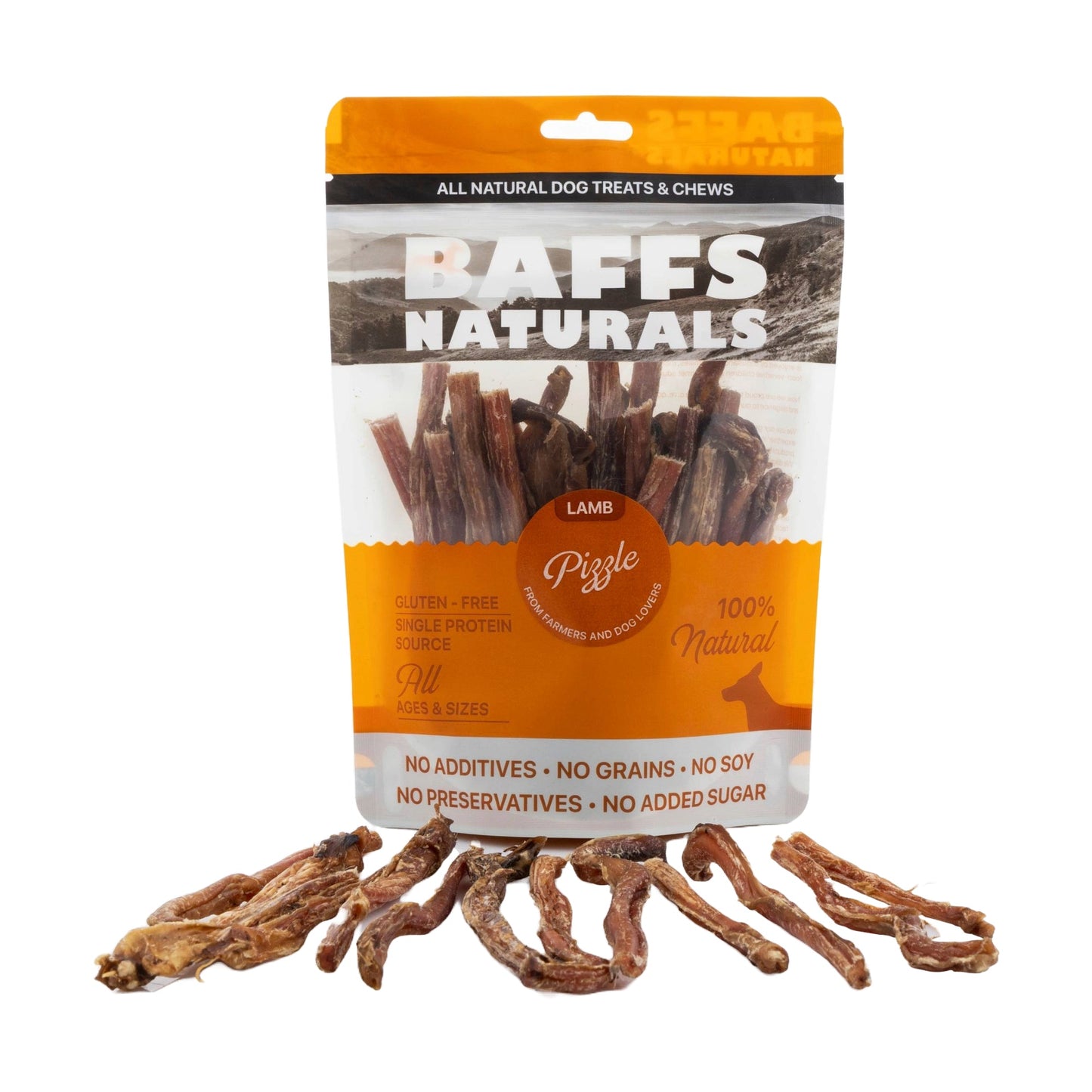 BAFFS NATURALS All-Natural Premium Lamb Pizzle Dog Chews – (8oz Bag)