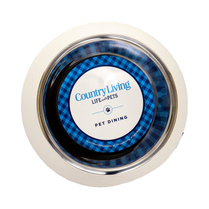 Country Living Set of 2 Round Twill Melamine Dog Bowls with Removable Stainless Steel Inserts – White Swan