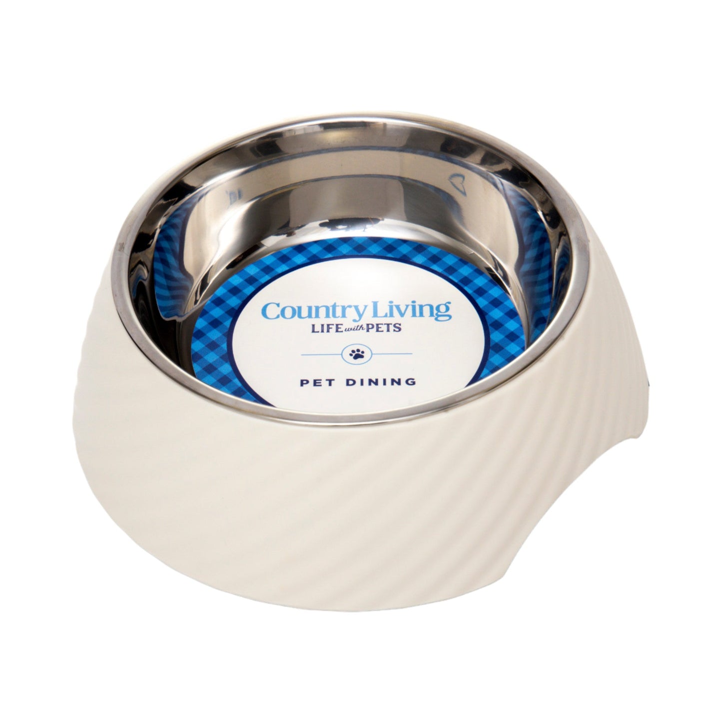 Country Living Set of 2 Round Twill Melamine Dog Bowls with Removable Stainless Steel Inserts – White Swan