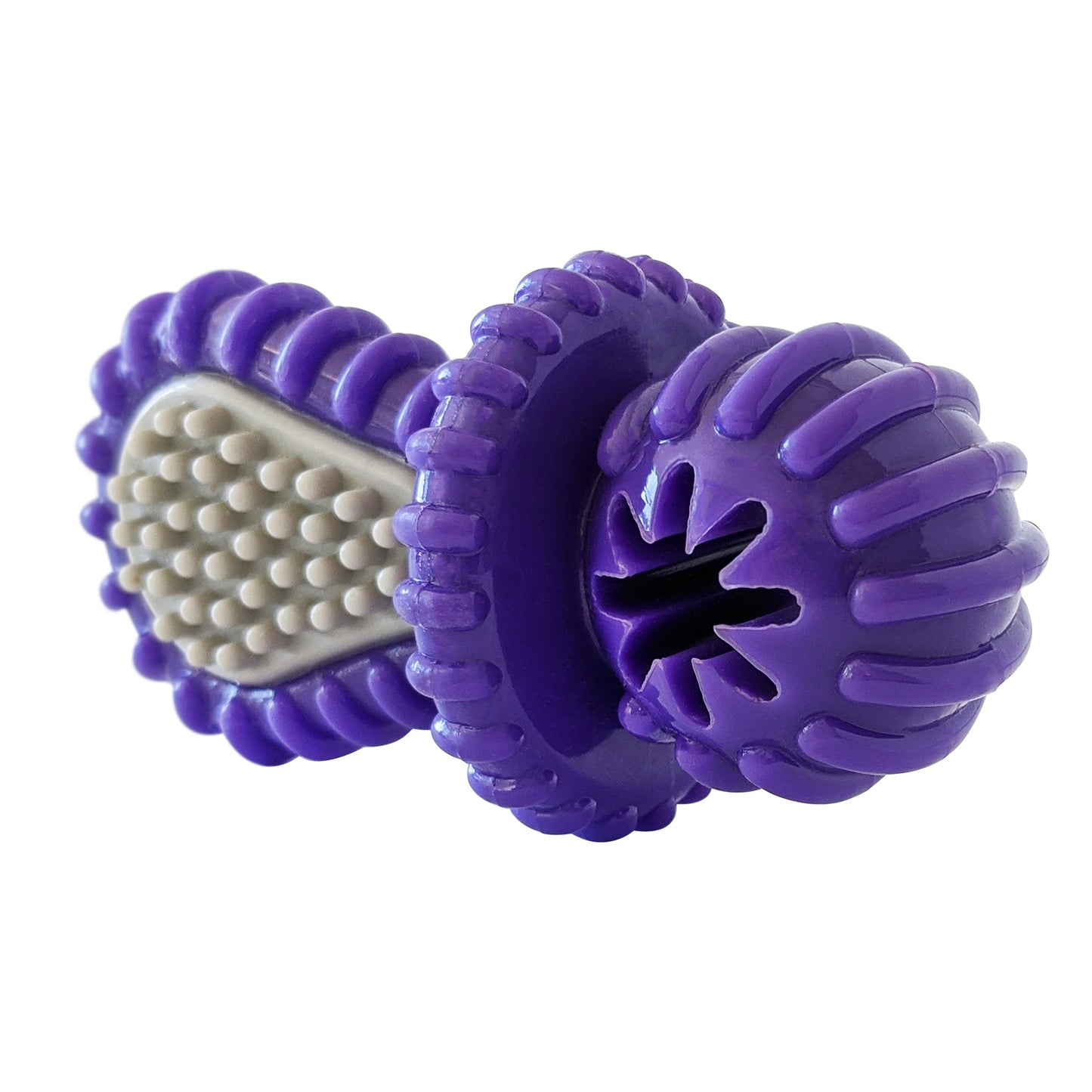 Purple Rubber Dental Pacifier Dog Toy – Ridges, Treat Hole & Durable Design