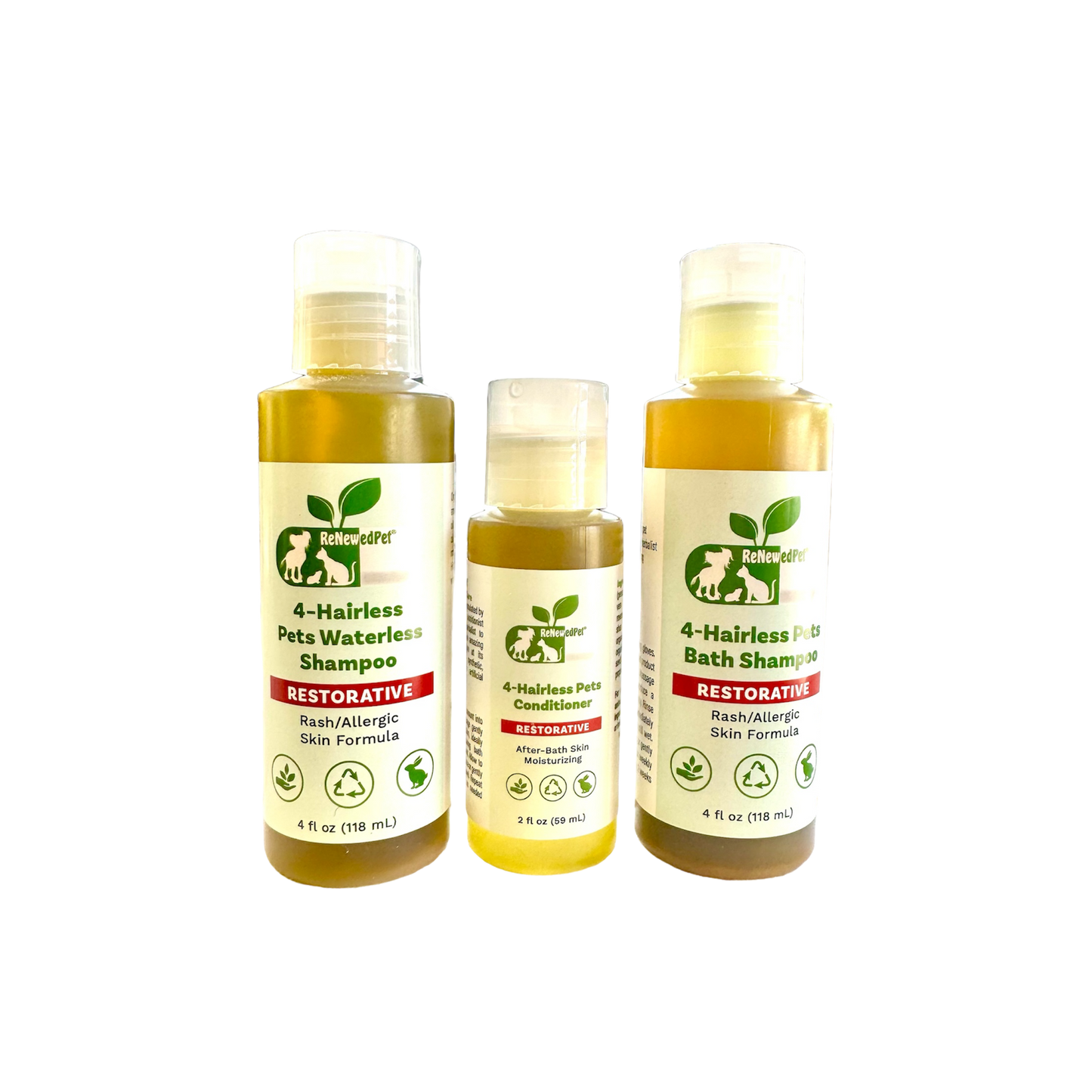 4-HAIRLESS PETS RESTORATIVE SHAMPOO, WATERLESS & CONDITIONER
