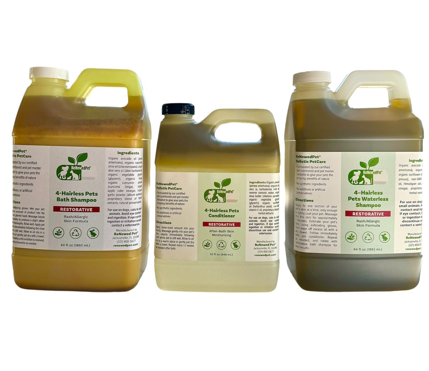 4-HAIRLESS PETS RESTORATIVE SHAMPOO, WATERLESS & CONDITIONER