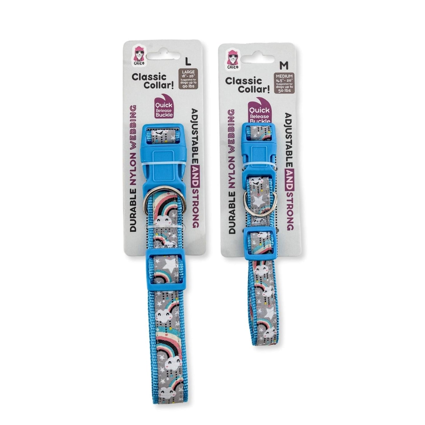 Nylon Dog Collar with Embroidered Rainbow Design, Secure & Adjustable Fit, Comfortable Wear