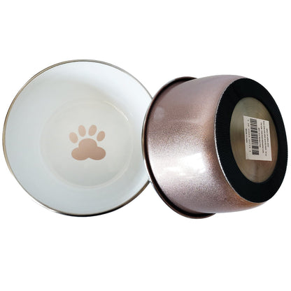 Deep Dog Bowl with Paw Print Design – Stainless Steel Bowl, Ideal for Small, Medium to Large Dogs – Rose Gold