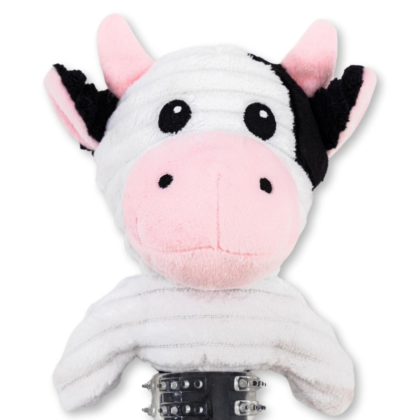 Country Living Thermoplastic Rubber Black & White Cow Plush Dog Toy – with Squeaker & Crinkle Paper